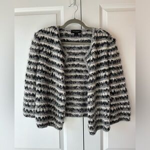 ST. JOHN Women’s Boucle Knit Fuzzy Open Front Jacket Black, White, Gray (Size 8)